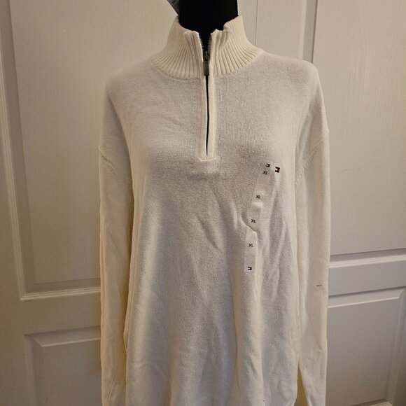 Men's Tommy Hilfiger Cream Zip Turtle Neck Sweater.  Brand New with Tags! XL! - Picture 1 of 10